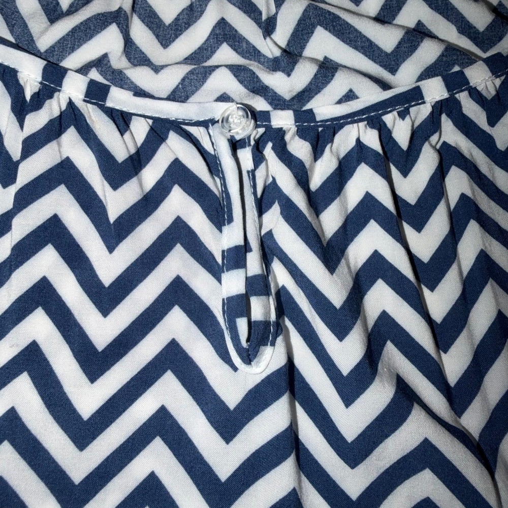 Venus Navy Blue White Chevron Zig Zag Shift Dress Long Sleeve Sz 10 - Picture 8 of 9